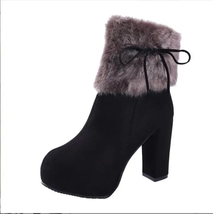 BlackSexy Autumn Winter Woman Boots Women ShoesThick Fur Ankle Boots Women High Heel Platform Rubber Shoes Snow Boots Large size