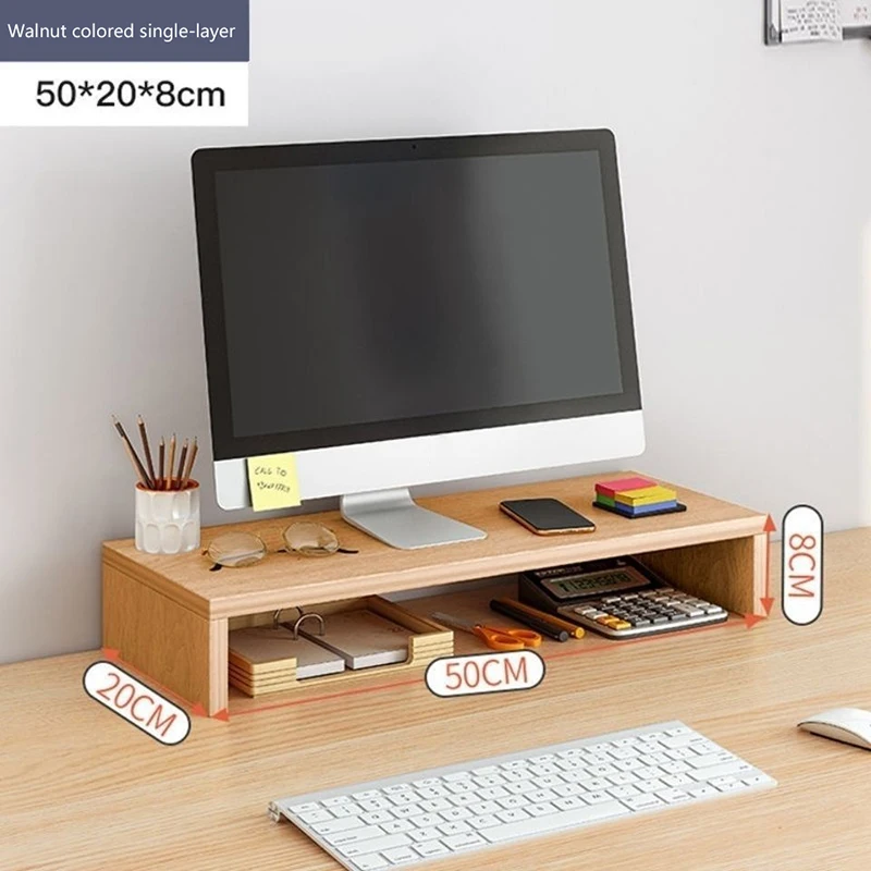 

Computer Monitor Wooden Holder Desktop PC Screen Stand Bracket Keyboard Storage Shelf Office Studio Tabet Organizer For Working