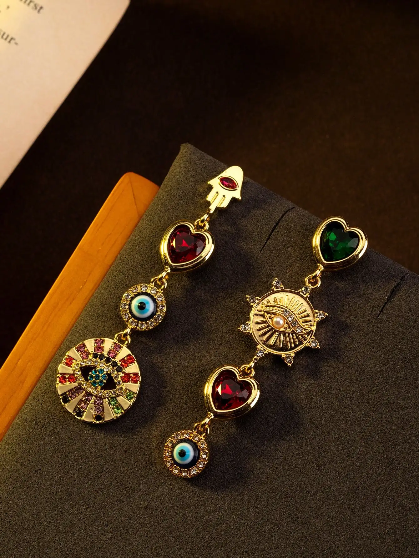 

Серьги-подвески в стиле бохо с асимметричным дизайном, с подвесками в виде глаза, сердца и хамсы, для вечеринок или повседневной носки