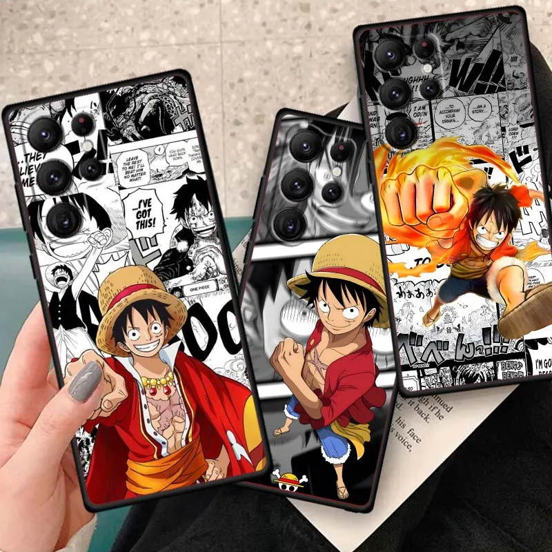 One Piece Luffy Pattern Cool Phone Case For Samsung Galaxy S26 S25 S24 S23 S22 S21 S20 Ultra Plus FE 5G Black Soft