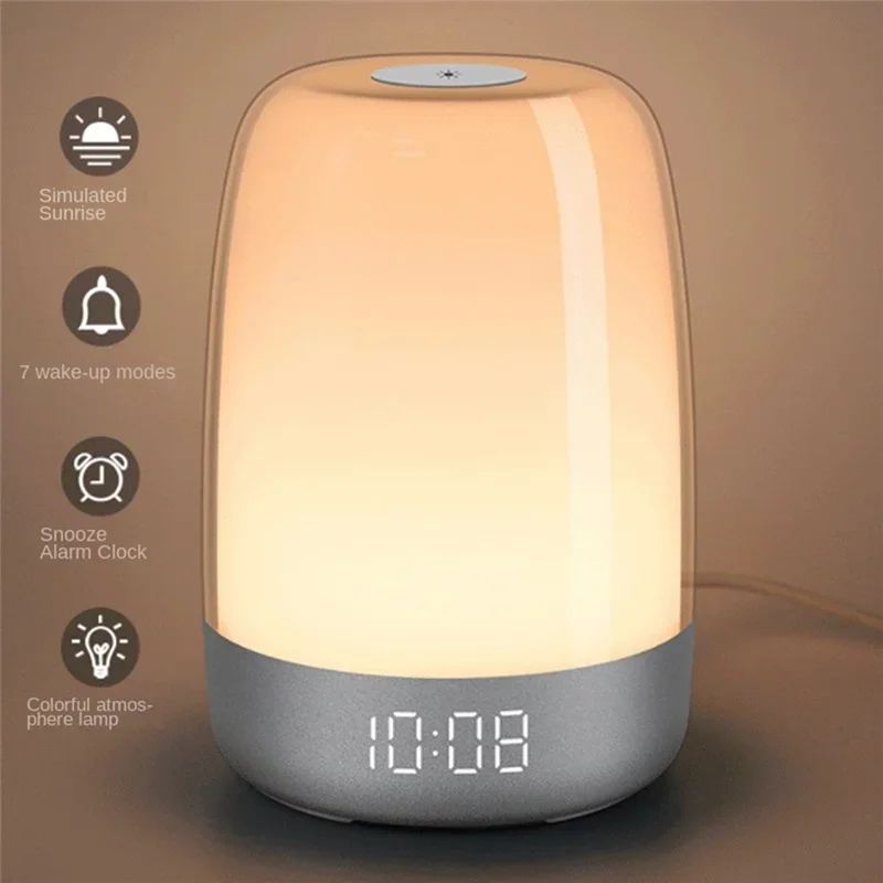 

Touch Wake Up Night Light With Sunrise Simulation Alarm Clock Dimmable Warm White LED RGB Bedside Lamp Ambient