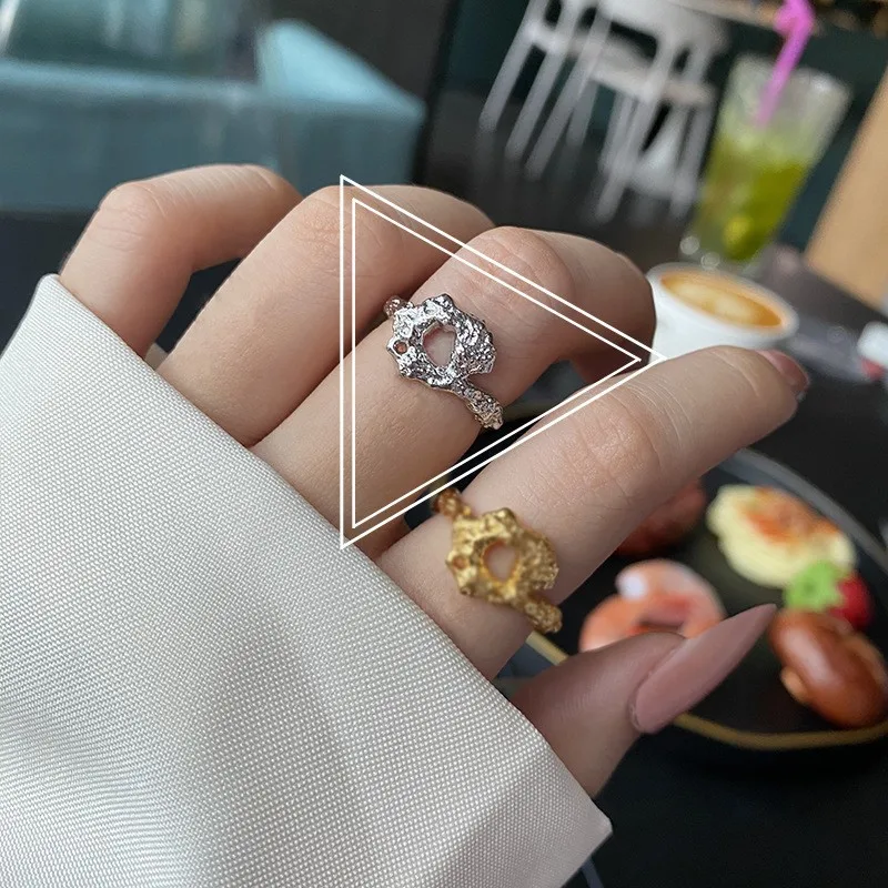 

925 Sterling Silver Minimalist Open Ring INS Irregular Texture Hip-Hop Opening Adjustable Ring For Woman Fine Gifts