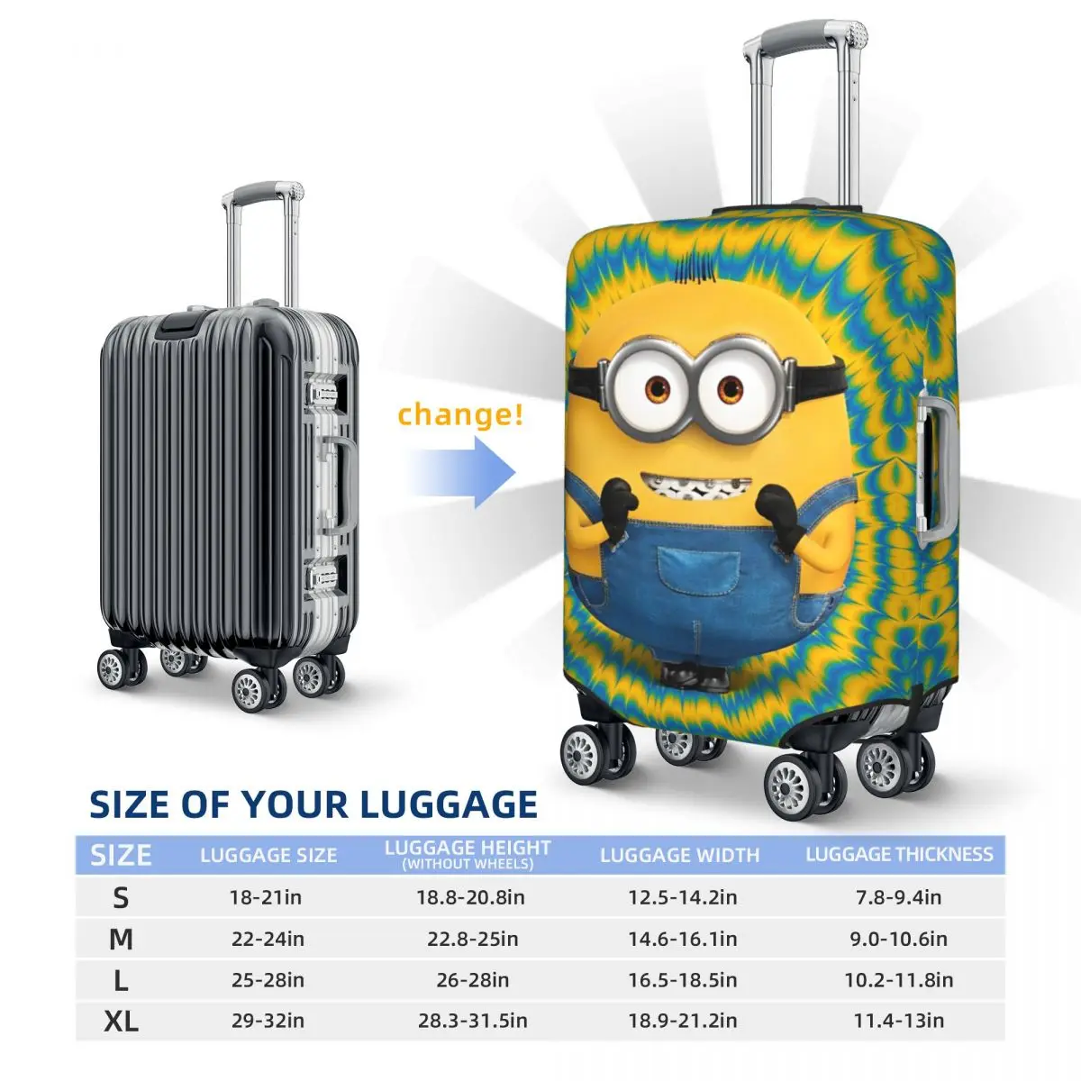 Custom Minions Anime Suitcase Cover Flight Strectch Luggage Supplies Cruise Trip Protection