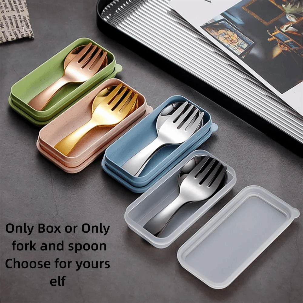 Portable 304 Stainless Steel Spoon Fork Set Short Handle Storage Case Cutlery Set Cooking Supplies Office