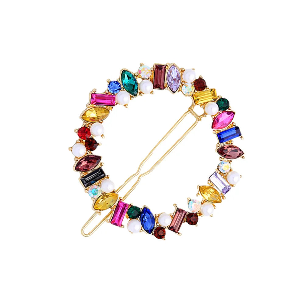 دبابيس شعر من حجر الراين اللؤلؤي، تصميم دائري، إكسسوارات ملونة للنساء والفتيات، هدية أنيقة للحفلات #1