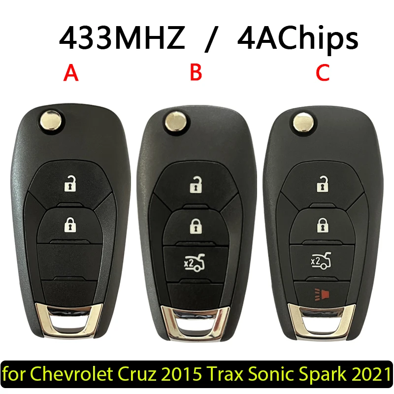 

CN014100 Aftermarket Fob For Chevrolet Cruz 2015 Trax Sonic Spark 2021 Remote Filp Key 433.92FSK 4A chip