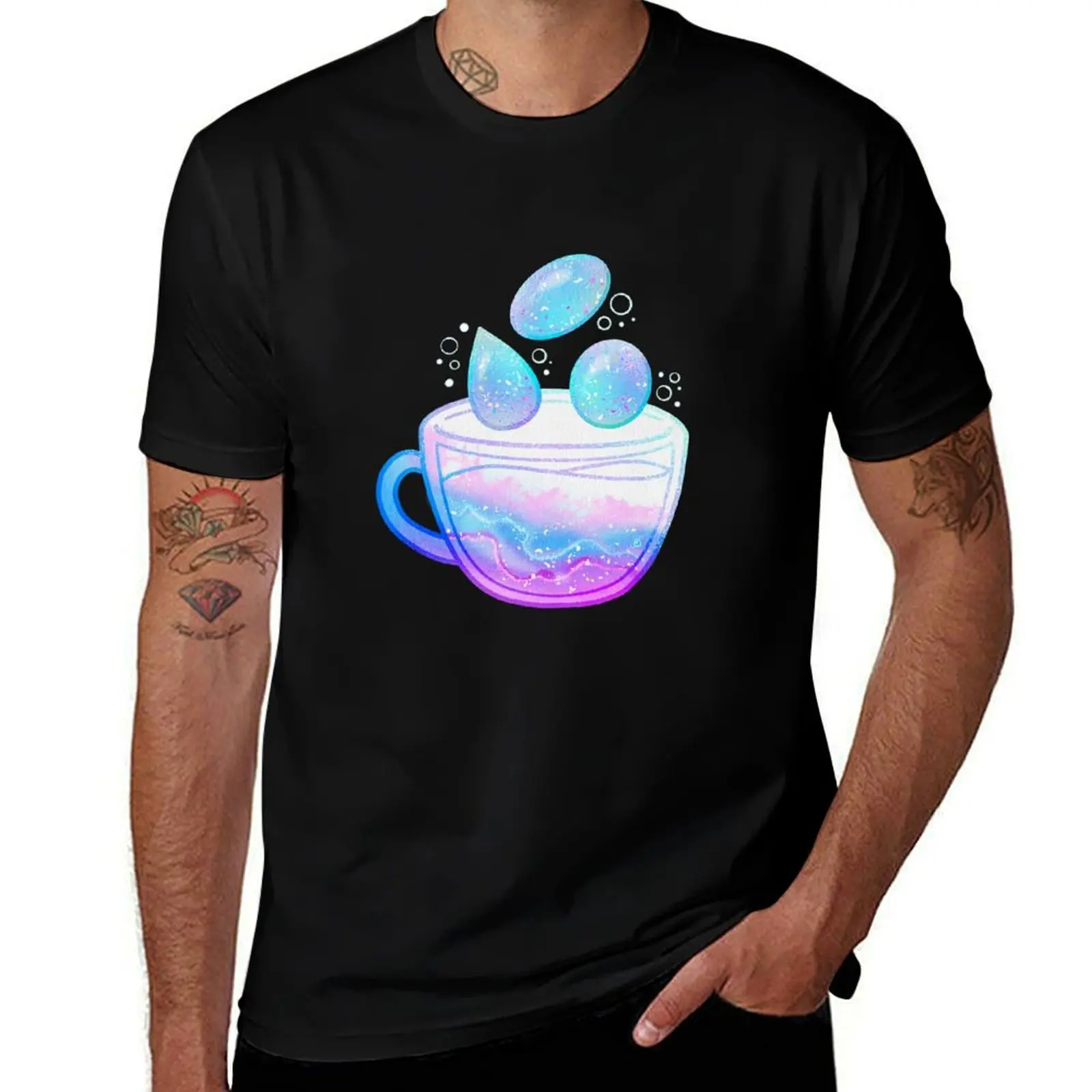 Watercolor Birthstone Teacup - October Opal T-Shirt Anti-Fade Casual Tee Shirt T-Shirt