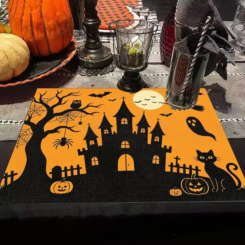 VIKAMA Cute Halloween Pumpkin Placemat Orange Table Mat for Home Dining Kitchen Decoration