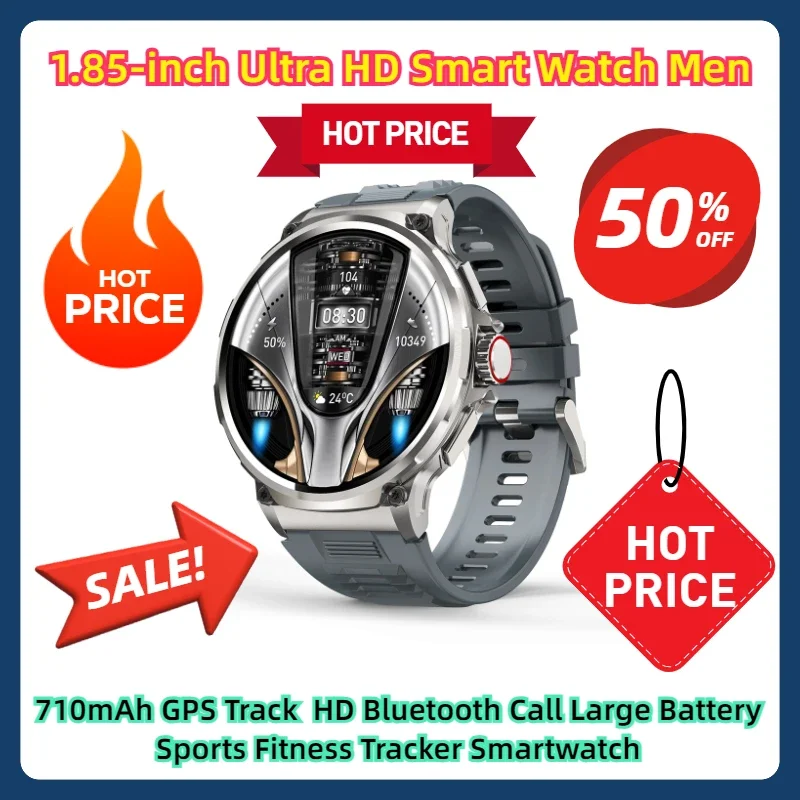 

710mAh GPS Track HD Bluetooth Call Large Battery Sports Fitness Tracker Smartwatch 1.85-inch Ultra HD Smart Watch Men