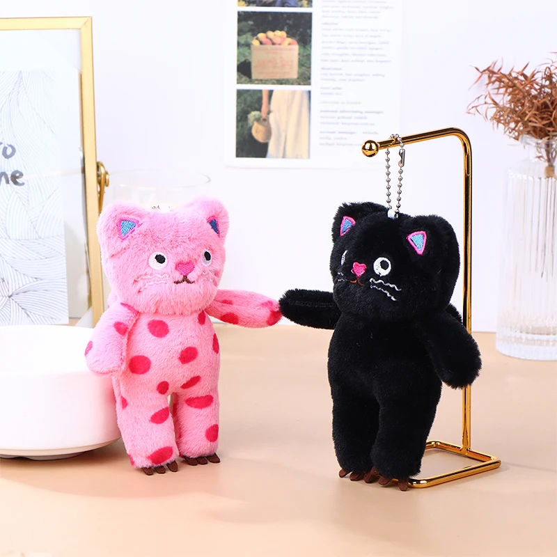 Cute Cat Keychain Plush Doll Toys Pendant Cartoon Little Black Cat Kitten Keyring Pendant Backpack Charms Bag Decor Child Gifts