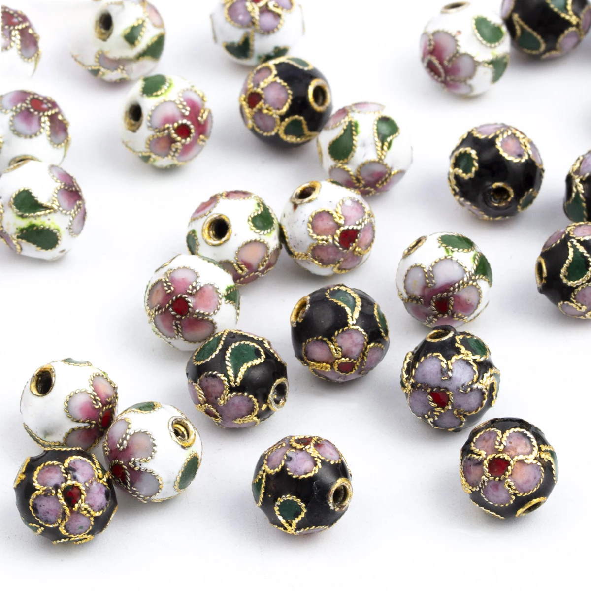 10Pcs/Lot Round Copper Enamel Metal Beads For Jewelry Making DIY Needlework Accessories 8/10/12MM Cloisonne Flower Pattern Bead