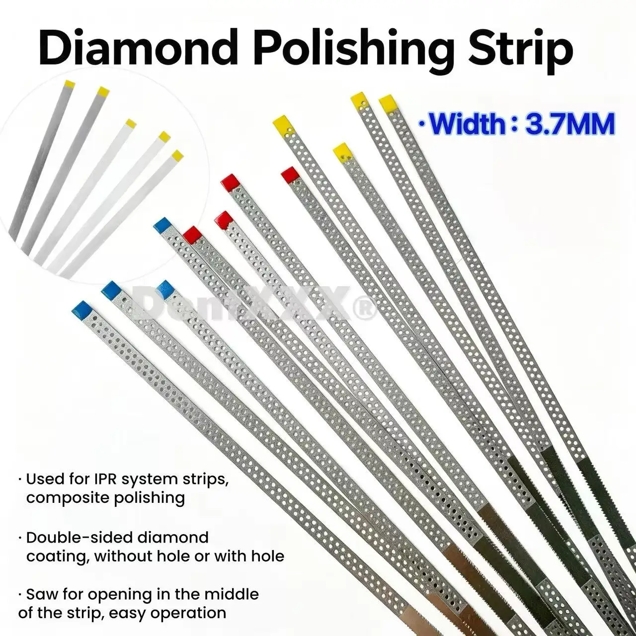 Diamond Polishing Strip  3.7MM Double Sided Sanding File Color Coded Tip Perforated & Solid Stainless Steel Fine Polishing Tool