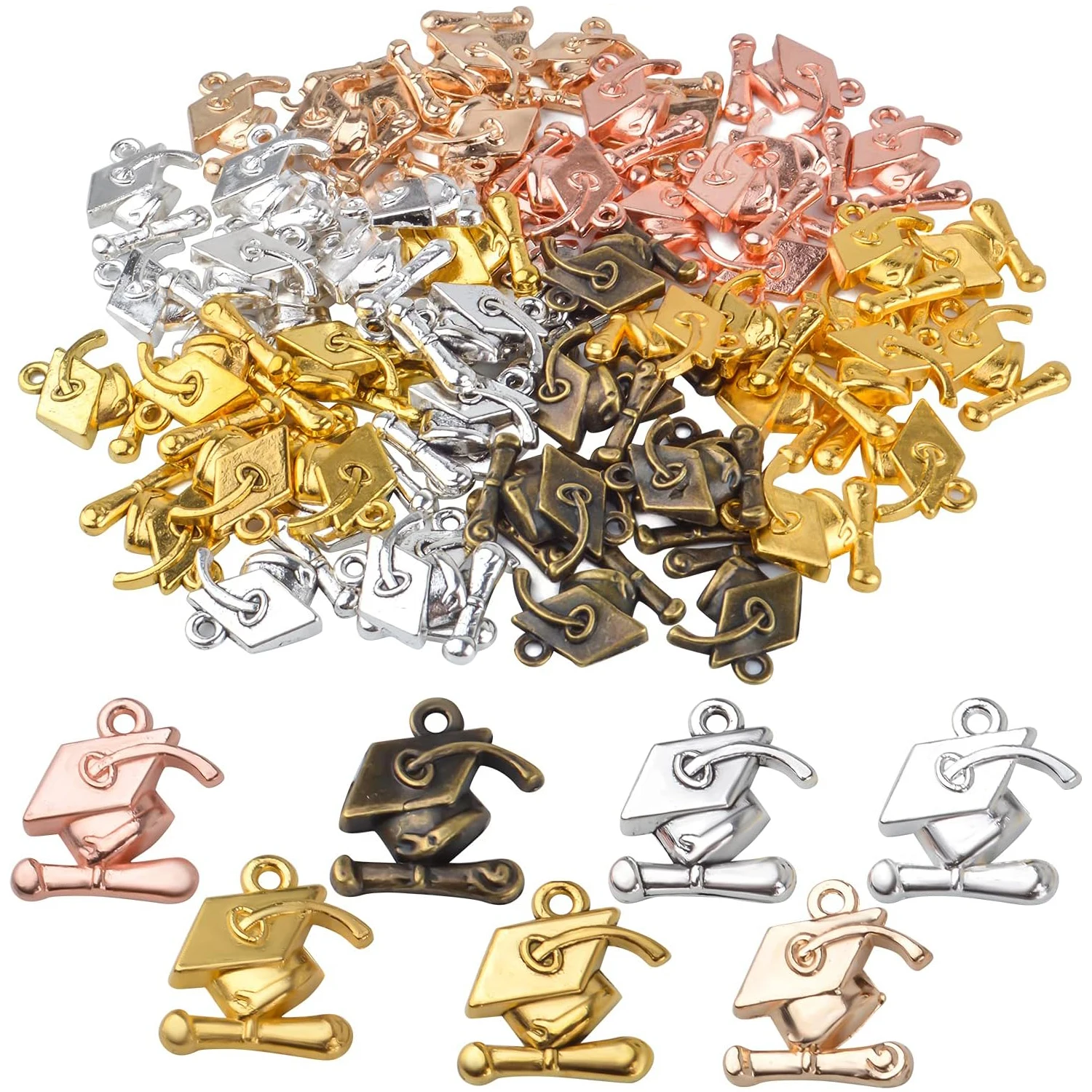 

70pcs Graduation Cap Charm Pendants Alloy Graduate Hanging Charm with Diploma Pendant Graduation Charms for DIY Jewelry Necklace
