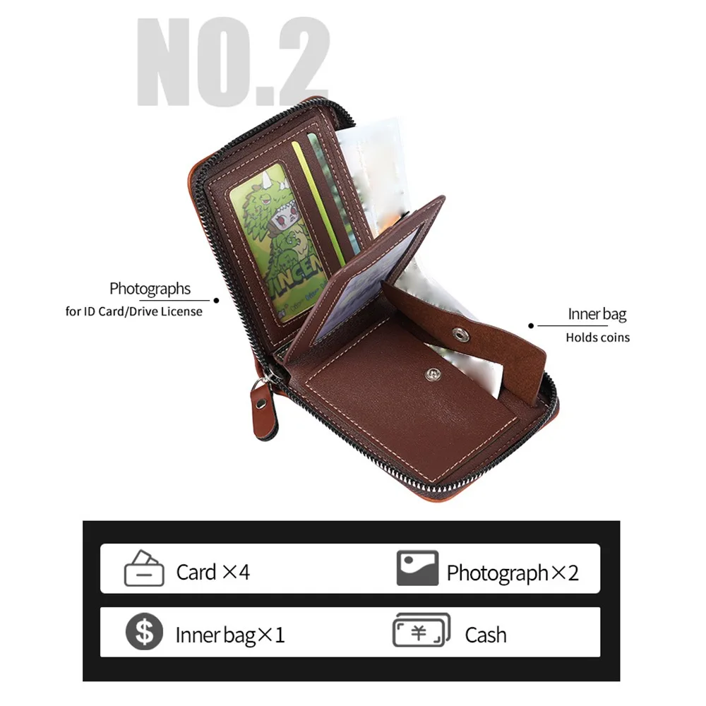 محفظة رجالية محمولة من جلد البولي يوريثان متعددة الوظائف قابلة للطي محفظة أعمال بسحاب إغلاق مربع محفظة الطالب للاستخدام اليومي