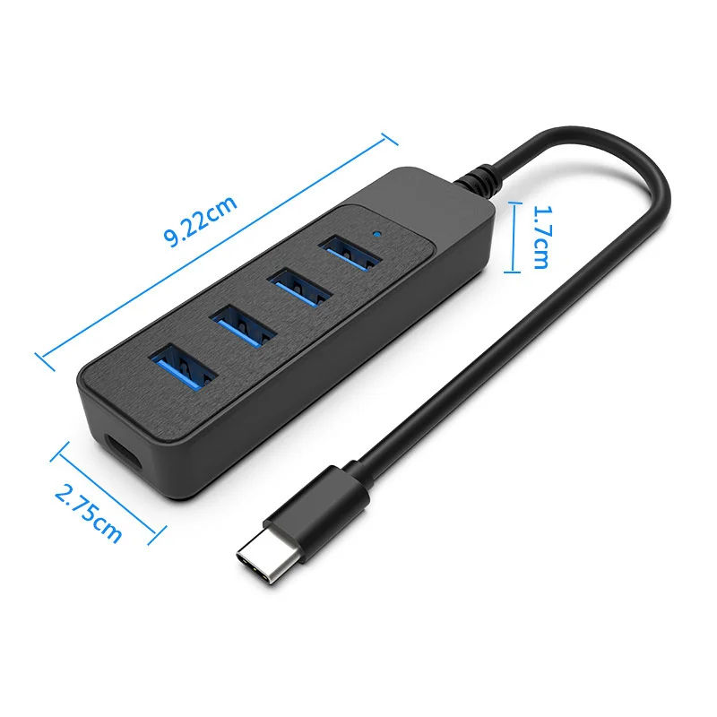 5 منافذ USB عالية السرعة محول الكمبيوتر المتوسع HUB مع مصباح ليد متعدد نوع C الفاصل لأجهزة الكمبيوتر المحمول USB-C اللوحي