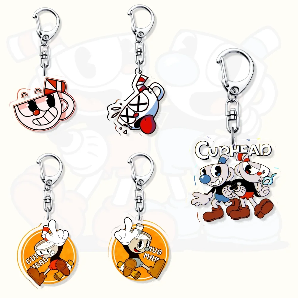 Porte-clés en acrylique Cuphead Mugman, produits liés au jeu, cadeau amusant, breloques pour sac, pendentif, souvenir, accessoire créatif, mignon