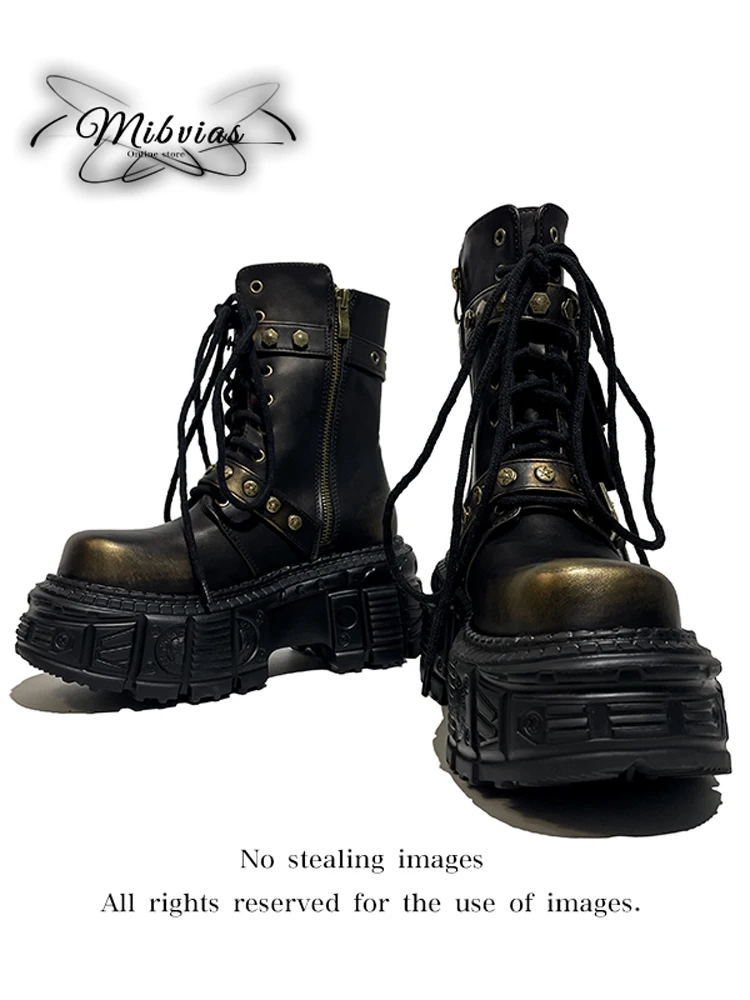 

Ботинки Mibvias в готическом стиле, ретро, панк, с широким голенищем, на резиновой подошве, с круглым носком, молодежные модные ботинки средней высоты.