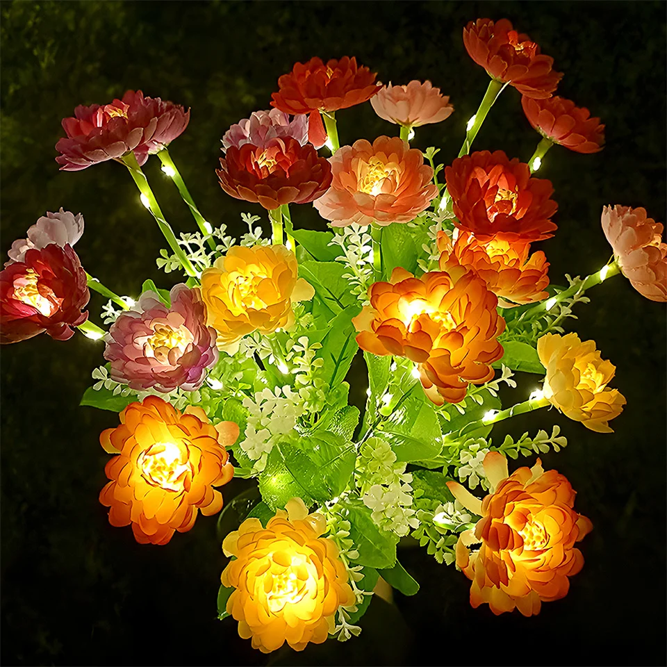 7 Heads Outdoor Solar Simulation Snow Lotus Flower Lights Waterproof Lamp For Patio Lawn Garden Holiday Party Decoration Flower