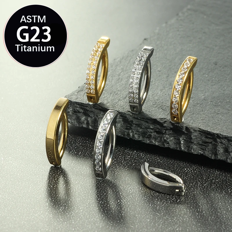 30Pcs/lot G23 Titanium Double Row Cubic Zirconia Curved Clicker Navel Ring 14G Unisex Belly Button Piercing Accessories