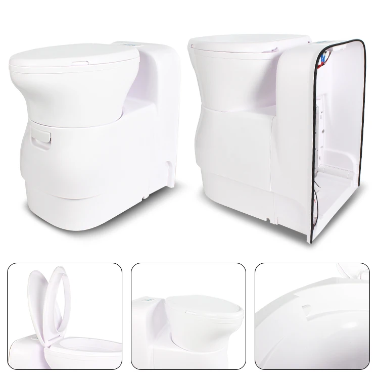 Deren 12V 300W RV Travel Portable Toilet Caravan Electric Flush Toilet Electric Crushing Flushing Cassette Toilet