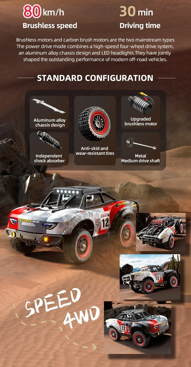 1:18 Brushless 80KM/H High Speed Racing Drift RC Car Truck  LED Lighting Shock Absorption Remote Control Car RC Racing Car Toys