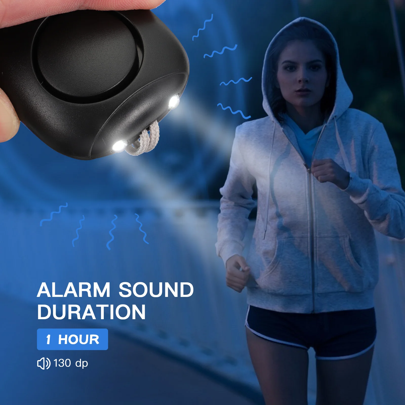 إنذار أمان شخصي مع ضوء LED 130Db صفارة إنذار صوت الطوارئ لجهاز أمان سلسلة المفاتيح النسائية #6