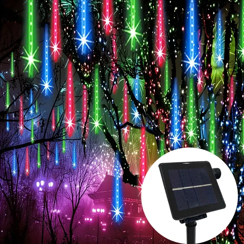 

Solar LED Meteor Shower Rain Lights Waterproof Falling Raindrop Fairy String Light Christmas Decoration Outdoor Holiday Patio