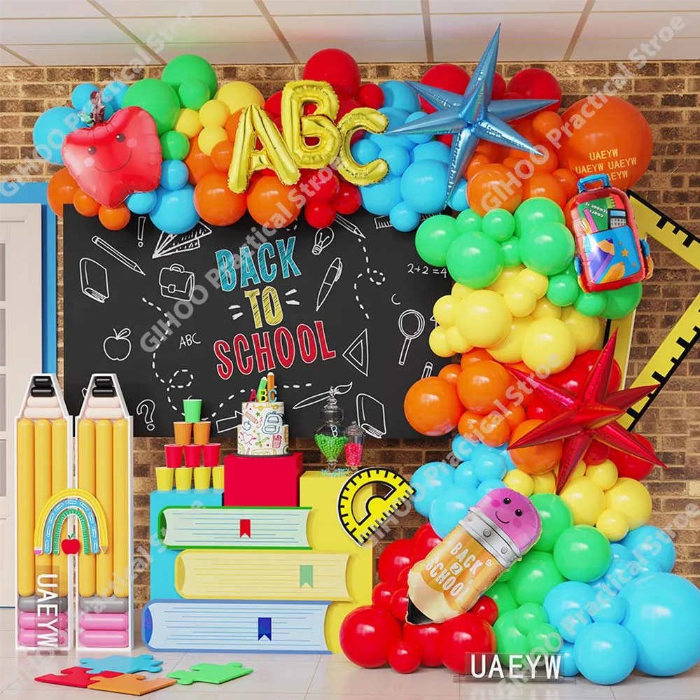 

137/139pc Back to School Balloon Garland Kit Rainbow Apple Pencil Eraser Foil Ball Kindergarten Welcome Back Classroom PartyDeco