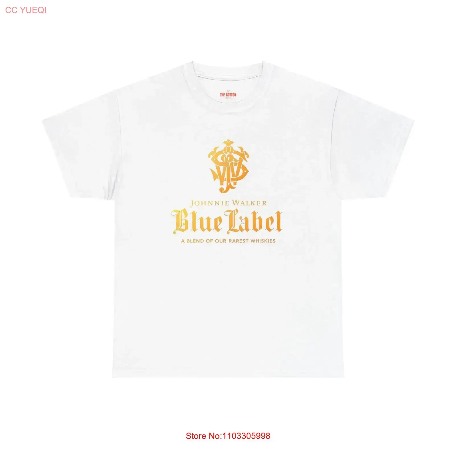 Camiseta de algodón grueso con estampado de whisky escocés Johnnie Walker Blue Label, estilo vintage lavado, ligeramente streetwear, para uso diario, unisex.