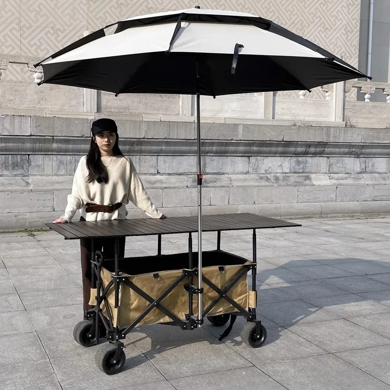 Mobile Food Cart with Umbrella 1.67m Large Table Street Vendor Stall for Roasted Sweet Potato Sushi Sausage Snack Bar