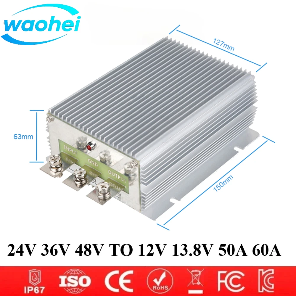 24V 36V 48V to 12V 13.8V 30A 40A 50A 60A DC-DC Converter Step Down Voltage Regulator Buck Golf Cart Truck Boat RV Power Supply