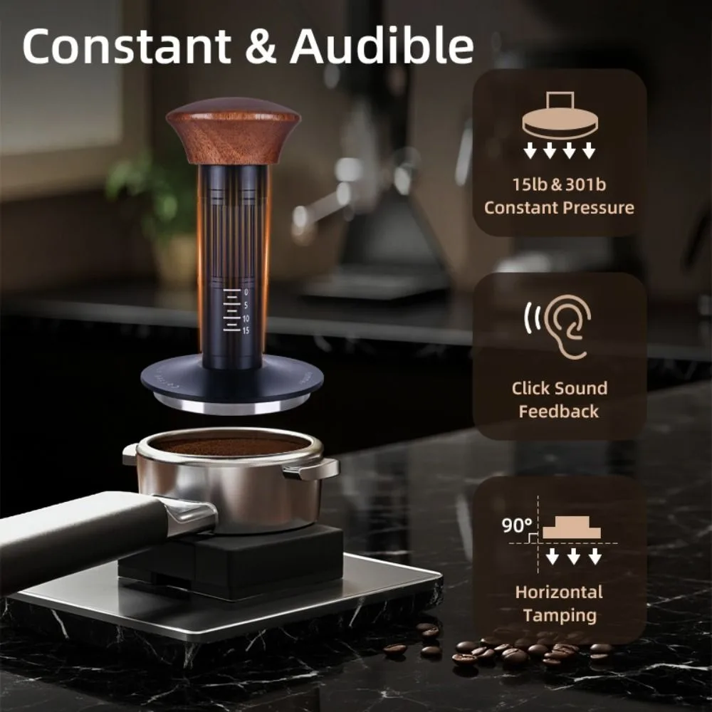Auto Release Espresso Machine Tamper SUS304 with Markings Spring Loaded Tamper Eco-Friendly Sound Feedback Coffee Powder Hammer