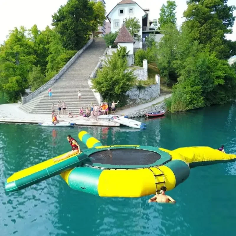 

StocK 4/5m Large Lake Trampoline with Slide/Tube/Jumping Pillow Bag Bouncing Platform,Inflatable Water Trampoline for Lake