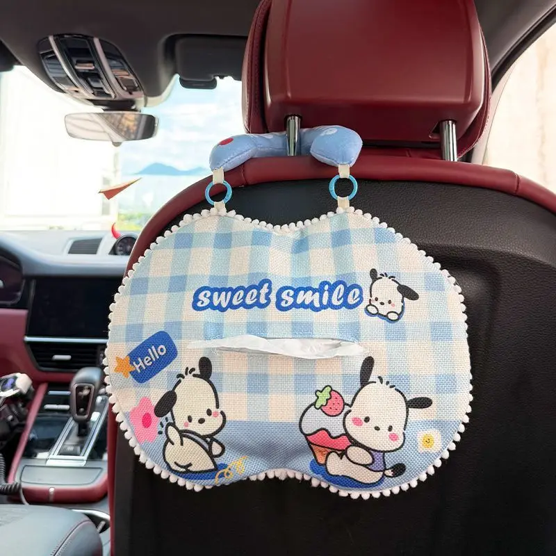 Kawaii Hello Kitty Pochacco Sanrio Cute Cartoon Car Tissue Box Car Hanging Paper Box Decoration Storage Christmas Gift for Kids