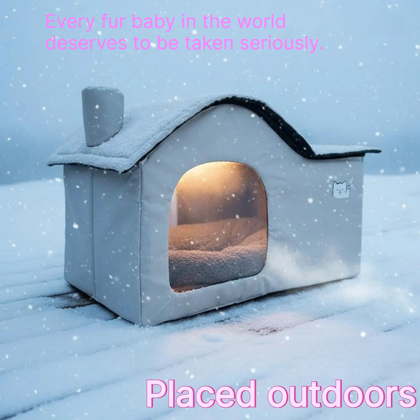 Outdoor Pet House with Chimney, Winter Warm Waterproof Windproof Sun Protection Stray Cat Dog Shelter,Warm-hearted Pet House