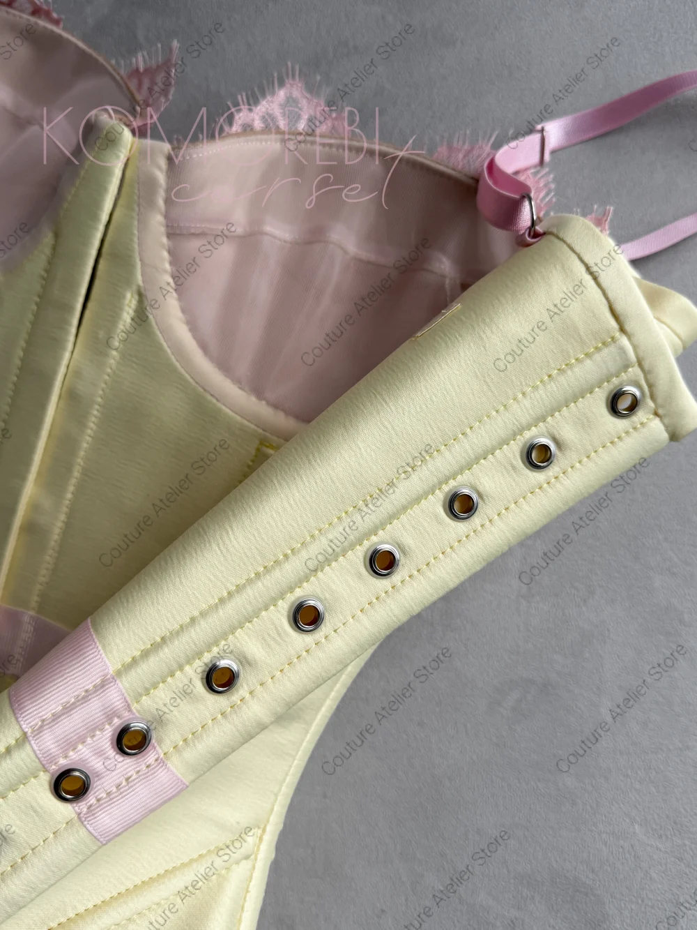 Pink Lace Yellow Corset Homecoming Dress Strapless Mini Cocktail Prom Gowns Women Elegant Formal Party Dresses Customized image 2