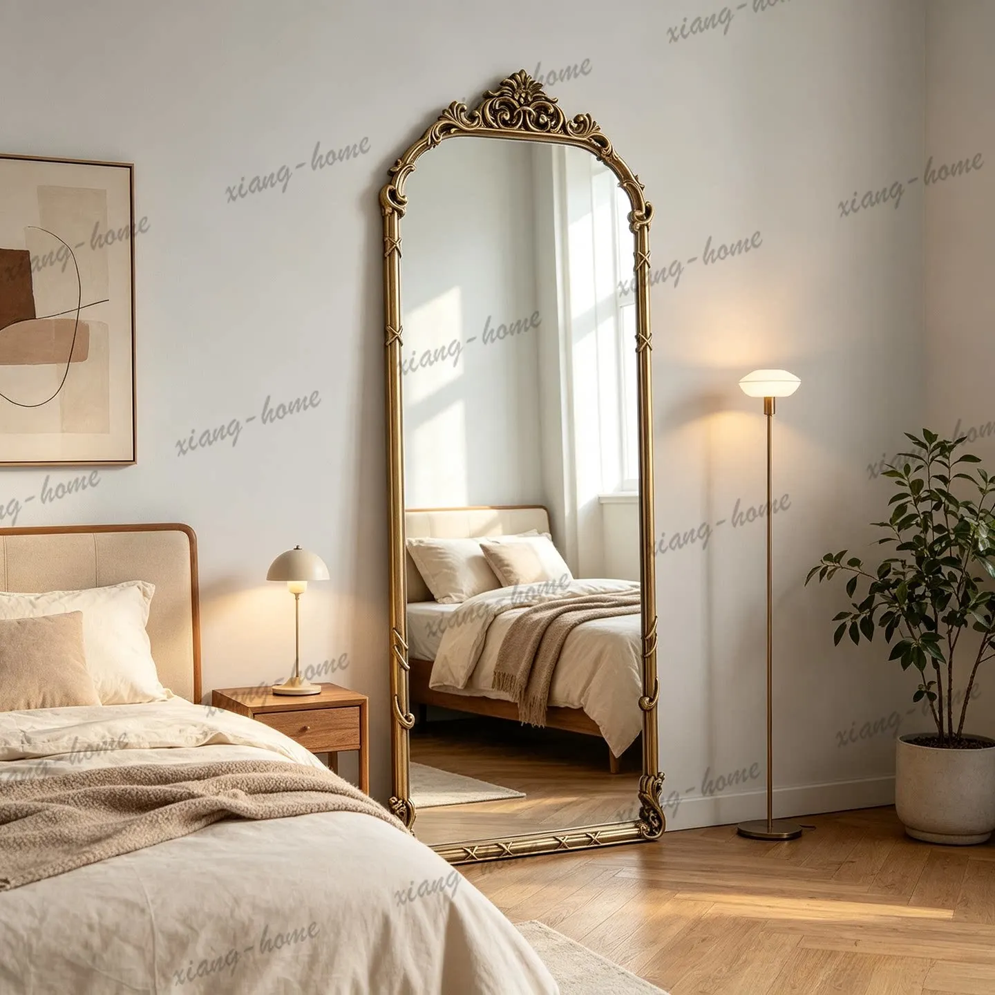 PG French retro floor-to-ceiling full-body mirror American home bedroom wall-mounted European-style carved fitting mirror