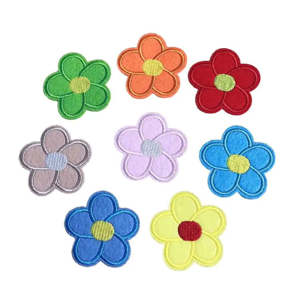 10 Stück bestickte Aufnäher mit fünf Blütenblättern zum Aufnähen für Kinderkleidung, Taschen, DIY-Dekoration, Blau, Grün, Orange, Rosa, Rot, Gelb – Detail 10