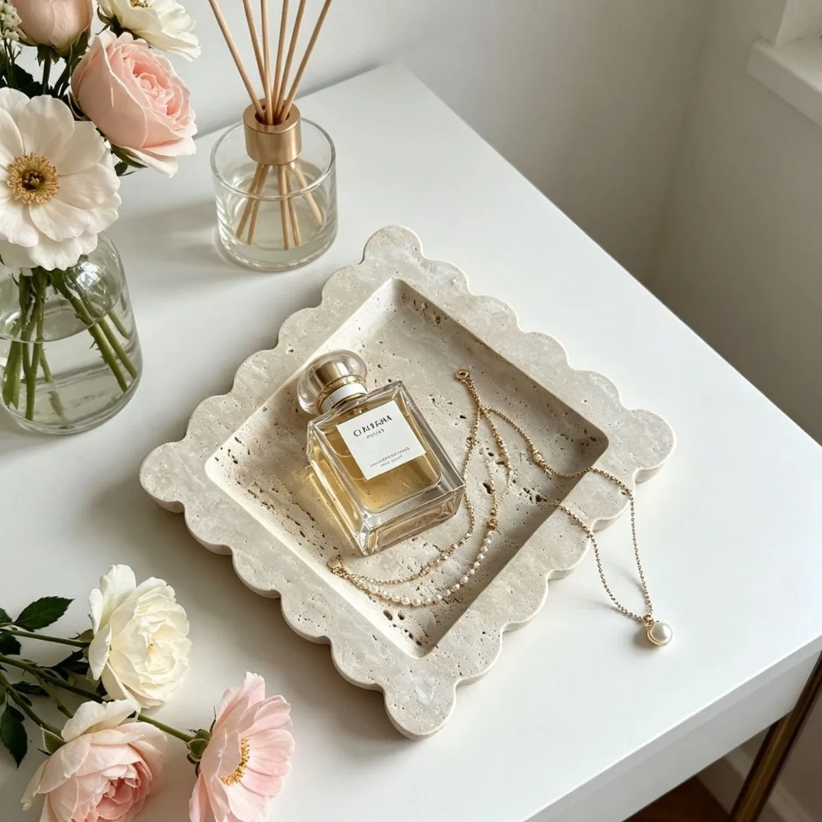 Limestone Tray Natural Marble Storage Tray Flower-shaped Jewelry Display Home Decor Tray