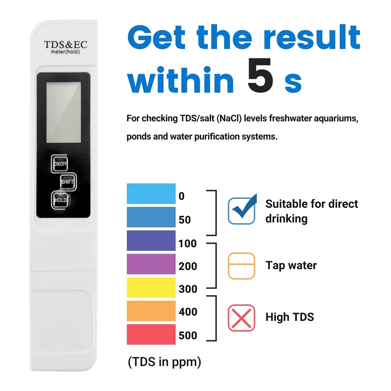 【Venda relâmpago】TDS EC Medidor Digital de Qualidade da Água Tester 0-9999 PPM Faixa de Medição de Medidor de Temperatura de Pureza da Água Tester