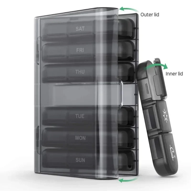 Pillendose mit großen Fächern, 7-Tage-Organizer, 21 Gitter, 3-fach, ein Tag, tragbarer Reise-Pillenetui für Vitamine, Medizin – Detail 3