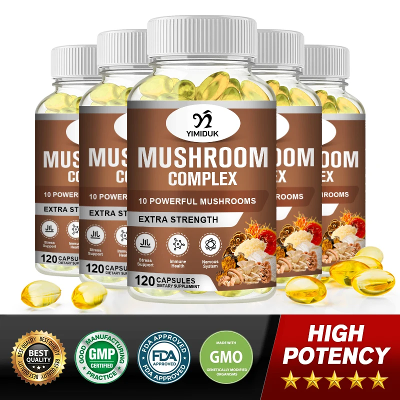 10 in 1 Mushroom Supplement Complex Capsules - Lions Mane, High Strength Nootropic Brain Supplements for Memory & Focus