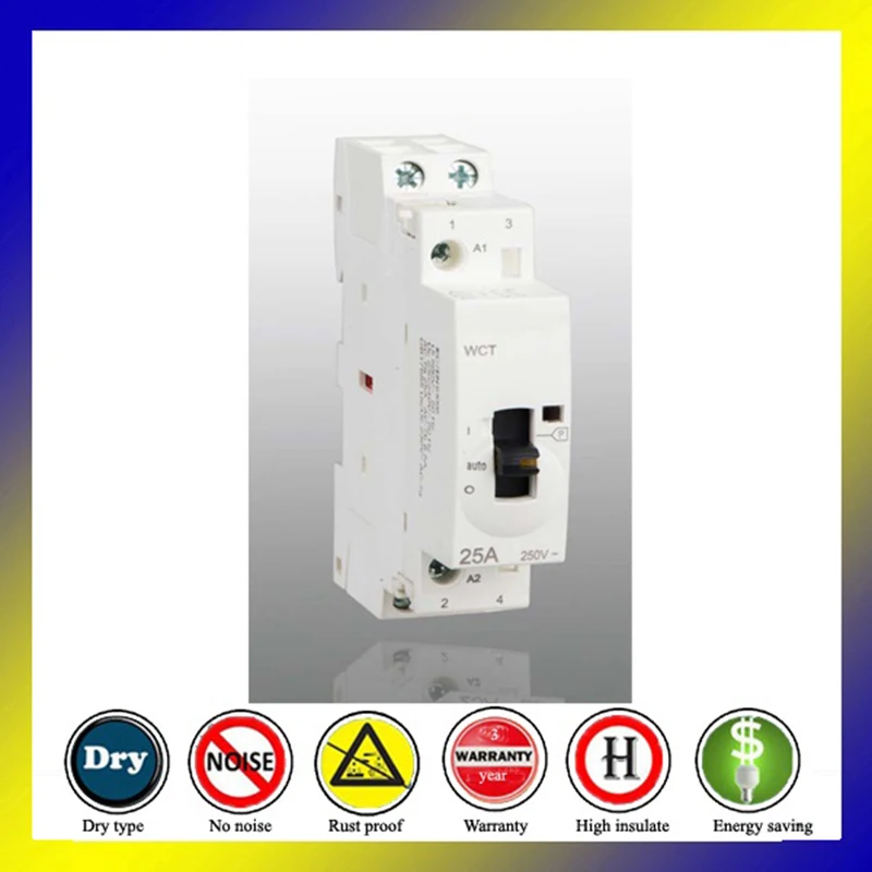 WCT 25A 2P 2NC 220V manual operate din rail modular electronic home mini household ac  contactor