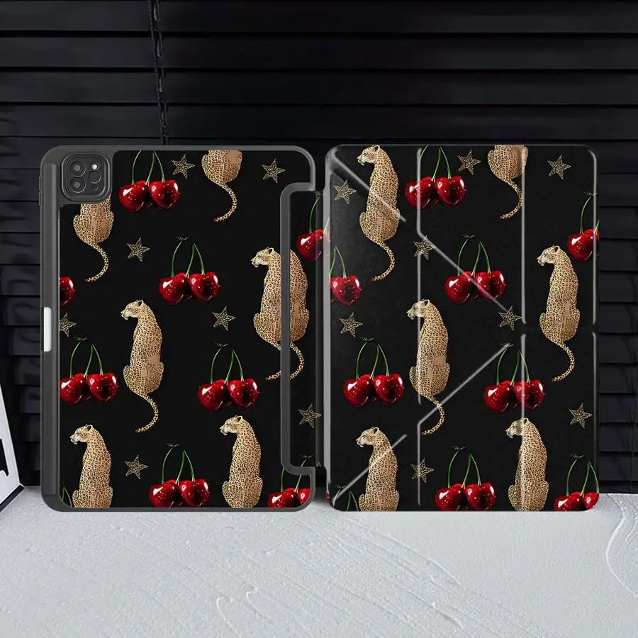 

Tablet Case For iPad Air 4 5 M3 M2 M4 11inch Mini 6 7 Pro 2025 Pro 11th 10th 9th 8th 7th 12.9inch Holder Cover Leopard Cherry