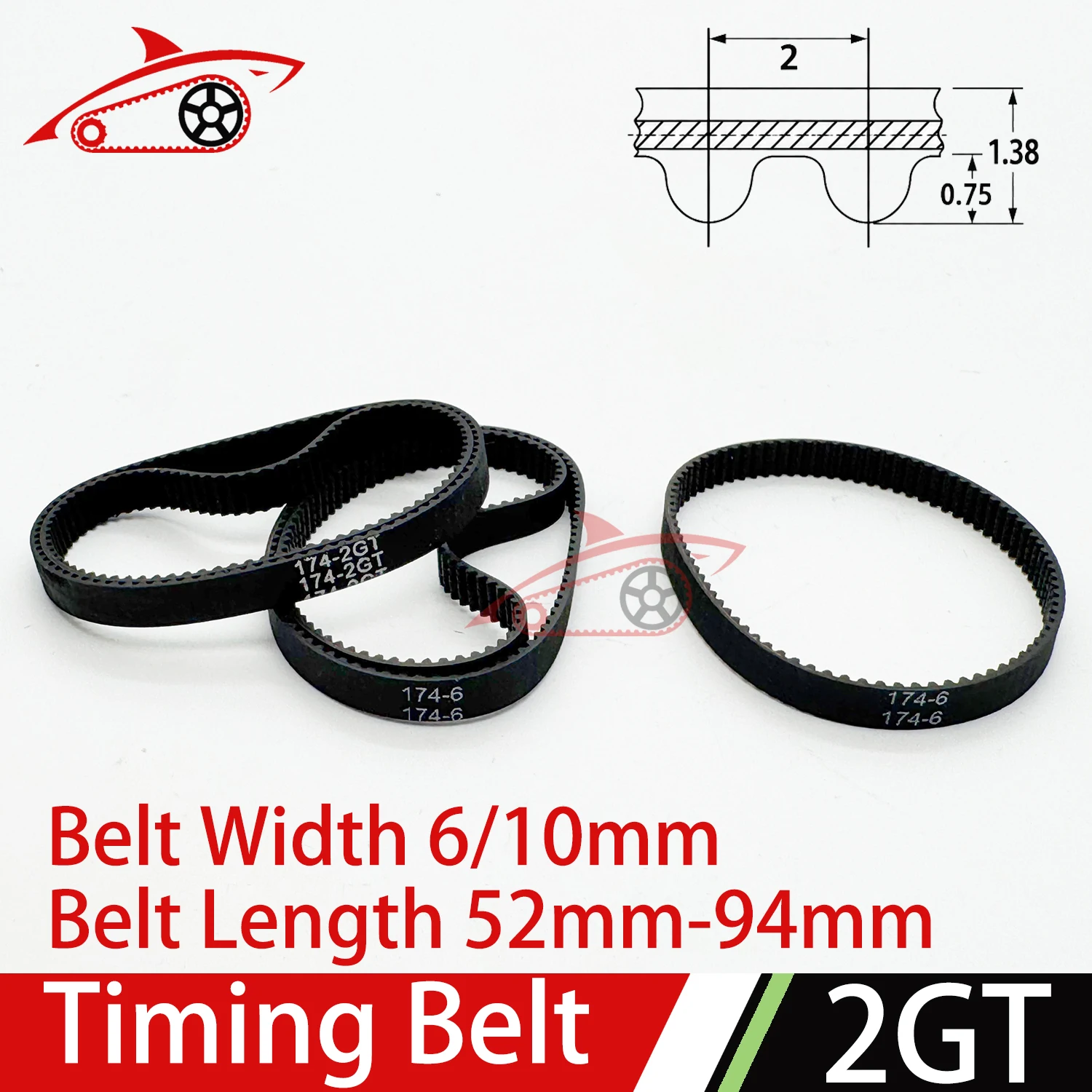 2GT Belt GT2 Rubber Closed Loop Timing Belt Width 6/10mm 2M Synchronous Belt 52 56 66 70 72 74 76 78 80 82 84 86 90 92 94mm GT2