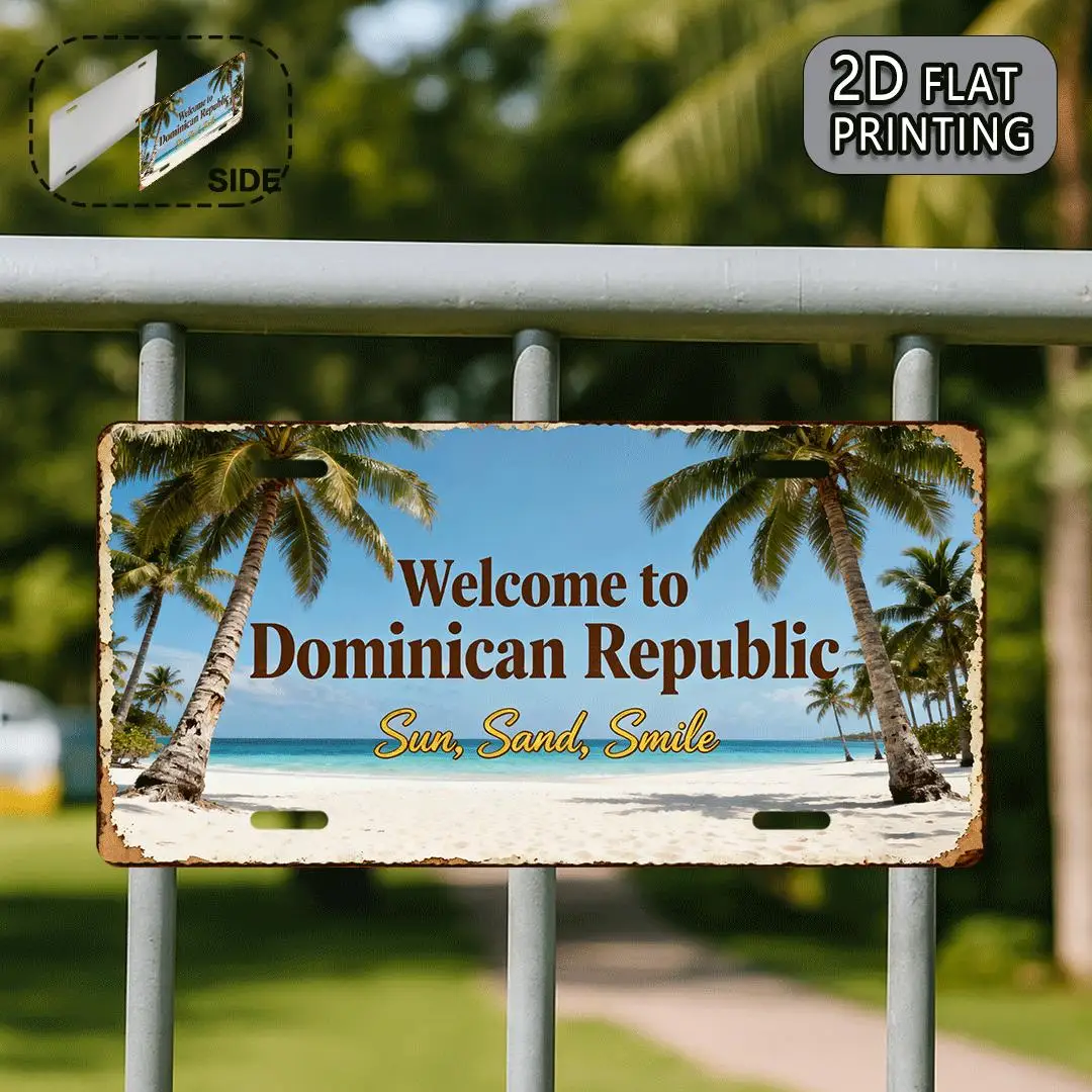 2D Flat - Decorative Use Solely, 2D Flat Aluminum Sign, 1pc Dominican Republic Beach Retro Aluminum Fake License Plate Metal Dec
