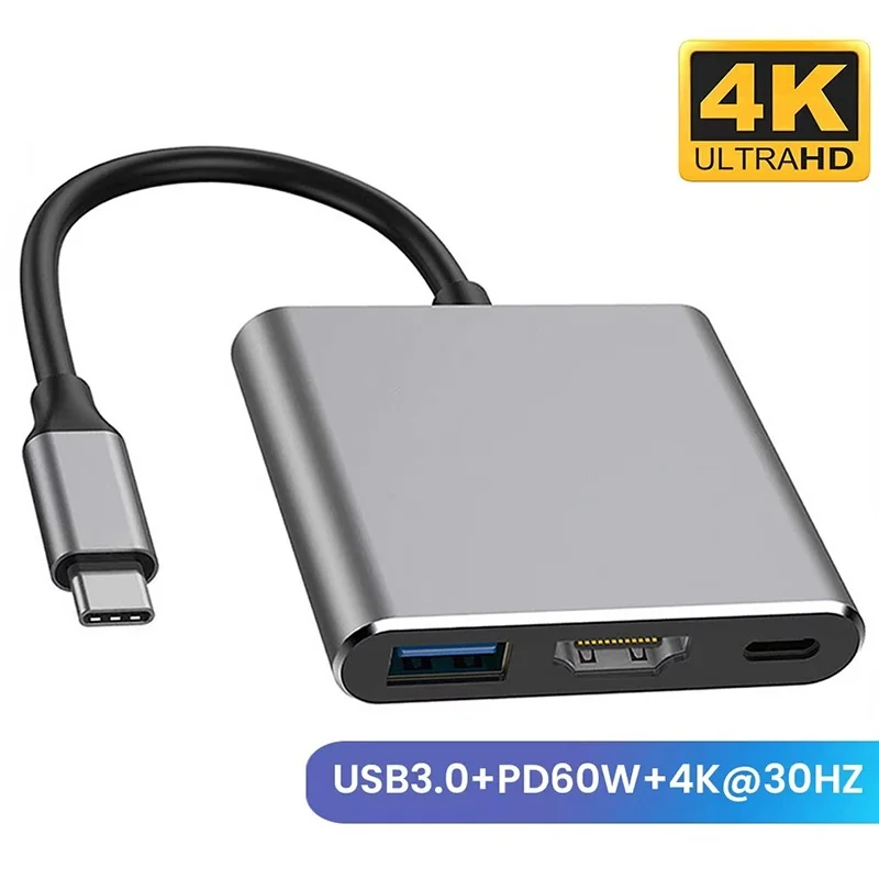 3 In 1 USB Hub USB C to HDMI-compatible Splitter HUB Type-C to HDTV USB 3.0 Docking Station Type C Converter For Macbook Laptops