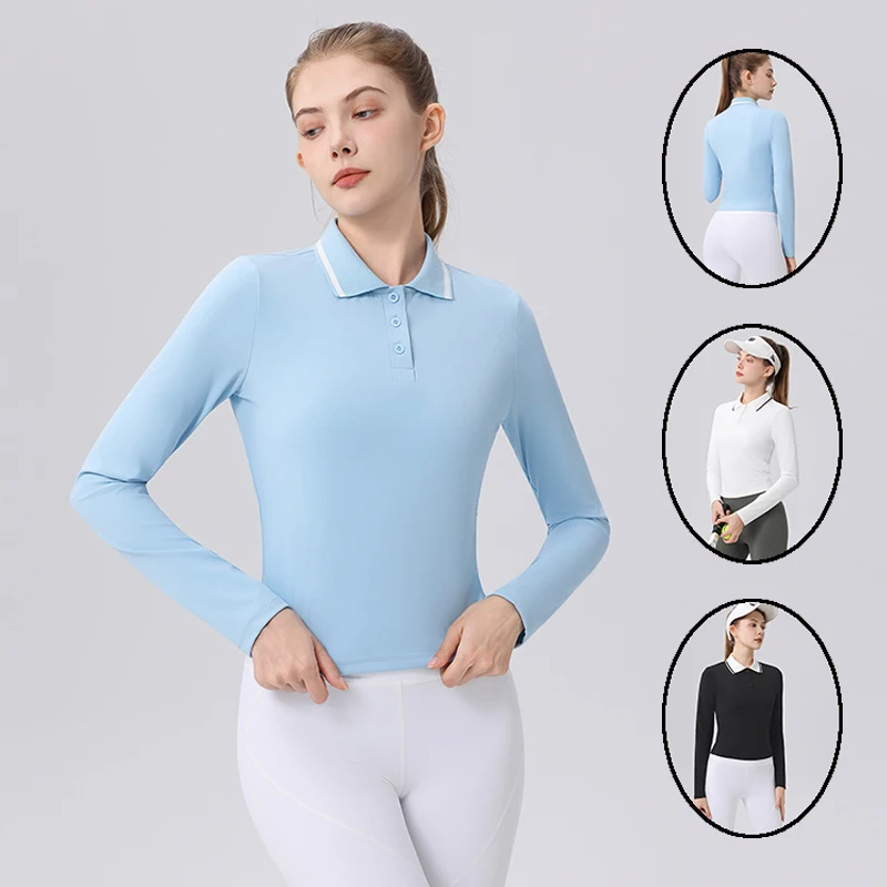 Spring Autumn New Arrival Golf Apparel Women's Long-Sleeve T-Shirt Outdoor Sports Polo Collar Top Breathable Tennis Golf Shirt