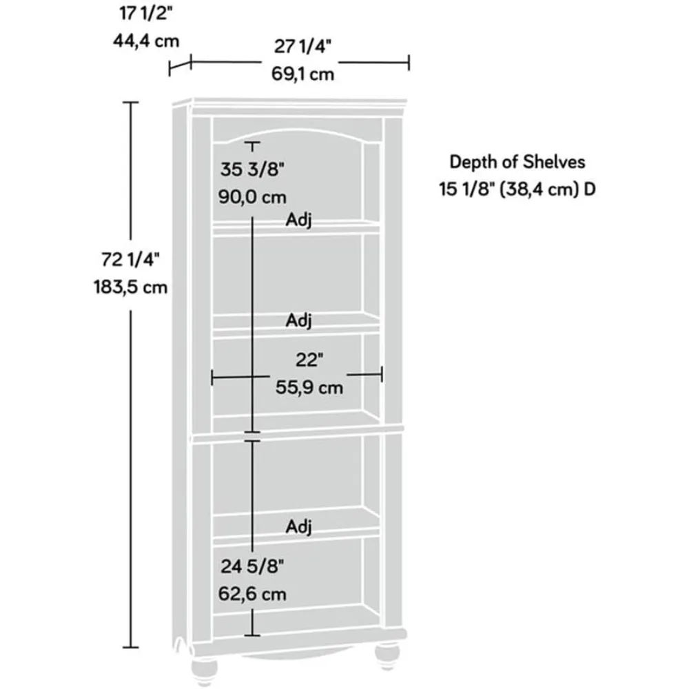 Biblioteca/estantería para libros Harbour View, L: 27,21" x ancho: 17,48" x alto: 72,24", acabado blanco envejecido Tres estantes ajustables