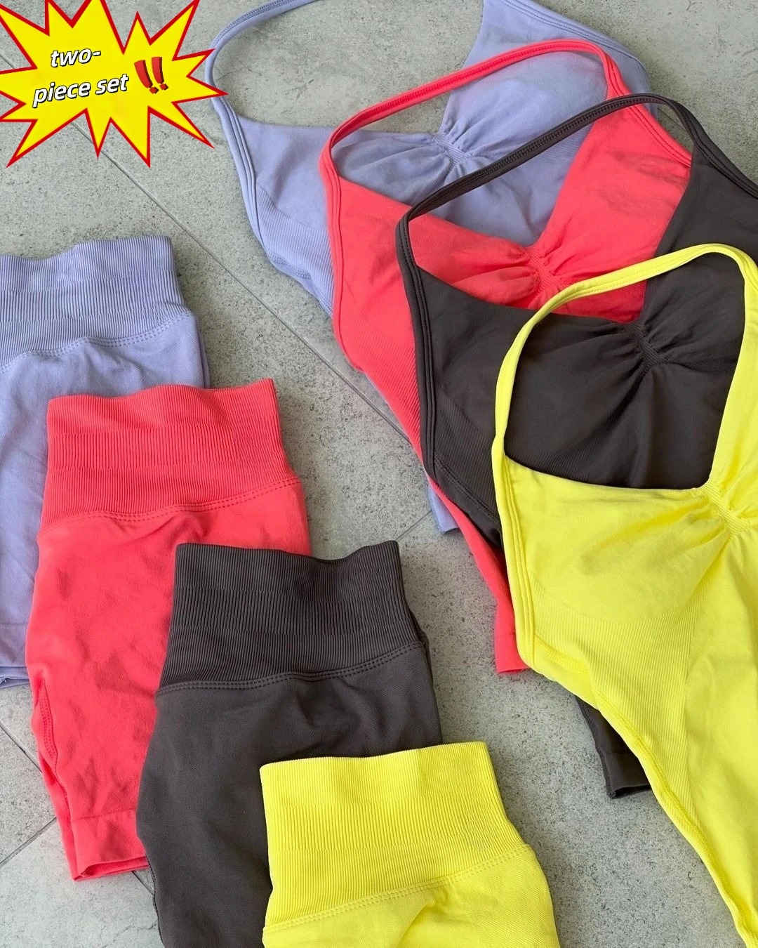 

New Sports 2-piece Set Women's Gym Fashion Long Neck Yoga Fitness Clothing Hip Lift Shorts Neck Strap Bra Dopamine Pilates Set